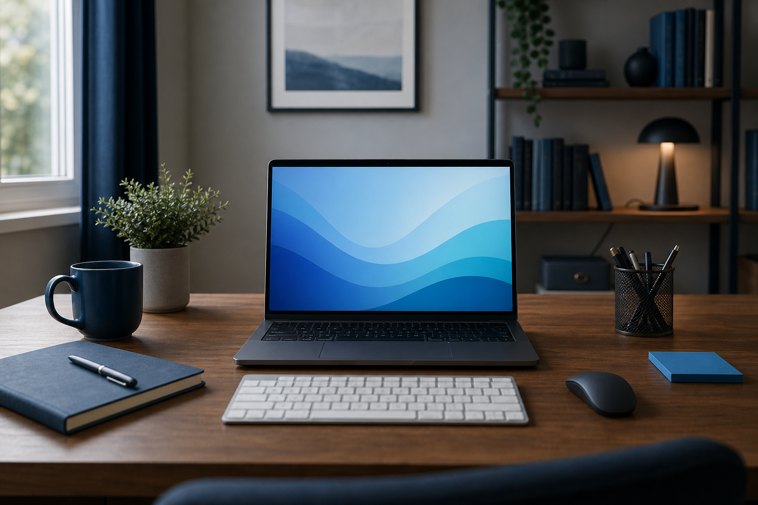 Modern home-office computer prepared for remote workstation setup